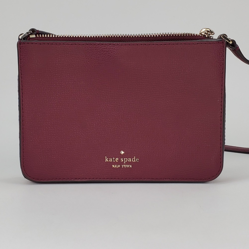 Kate Spade New York Burgundy Pebbled‎ Leather Crossbody Bag S338 Gold Hardware